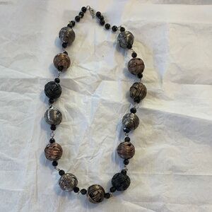 Handcrafted Costume Jewelry: Elegant Black and Brown Beaded 30”  Necklace